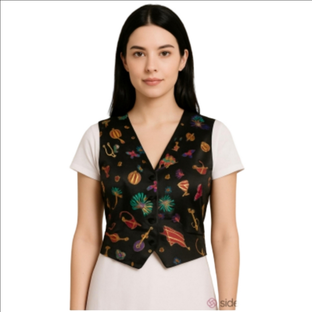 DIANE Von Furstenberg Multicolor Satin Vest 2X Funky Designer Gift Crown Purse